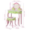 Grcfumo Toddler Vanity Set, Flower Fairy Wooden Dressing Table with Mirror & Chair for Girls Ages 3+ Playroom view 3