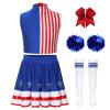 Zaldita Girls Fourth of July Dress Cheerleading Outfit Sleeveless Costume with Stars Skirt Pom Poms Socks and Headwear Blue Red White 6 view 3