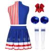 Zaldita Girls Fourth of July Dress Cheerleading Outfit Sleeveless Costume with Stars Skirt Pom Poms Socks and Headwear Blue Red White 6 view 4
