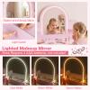 Costzon Kids Vanity with Lights, Girls Vanity Set with Mirror, Stool, Storage Drawer & Shelves, Toddler Makeup Vanity Desk Dressing Table, Wooden Kids Vanity Table and Chair Set view 2