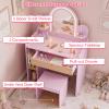 Costzon Kids Vanity with Lights, Girls Vanity Set with Mirror, Stool, Storage Drawer & Shelves, Toddler Makeup Vanity Desk Dressing Table, Wooden Kids Vanity Table and Chair Set view 3
