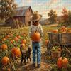Child Standing in Pumpkin Field with Barn and Cat Rustic Oil Painting Style Wooden Jigsaw Puzzle 1000 Pieces for Adults Autumn Fall Harvest Thanksgiving Scenery Decor Country Living Enthusiasts Gifts view 1