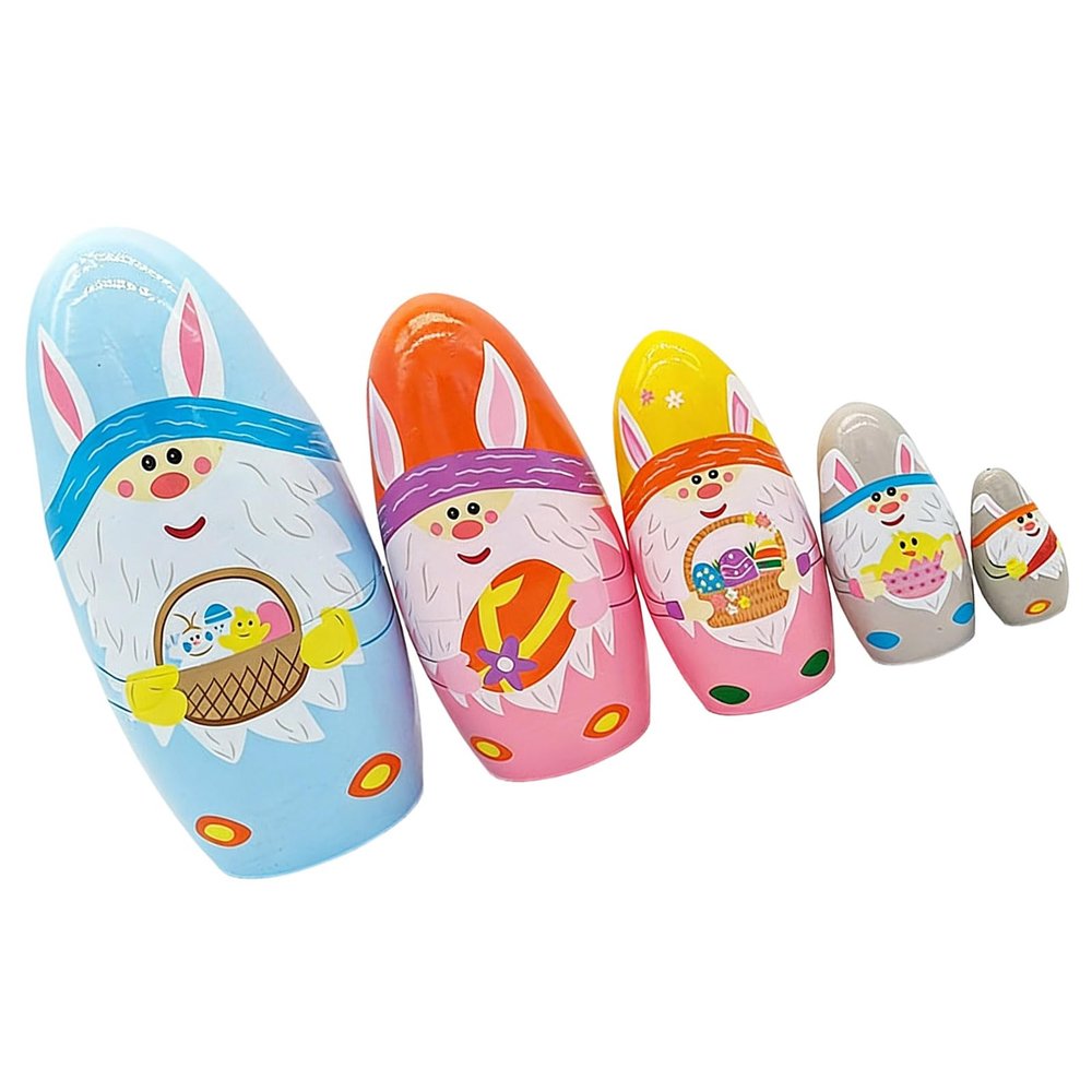 QGFEWXP Handpainted Wooden Nesting Doll Easter Theme 5 Layered Rabbits Design Russian Matryoshka Doll Educational Toy Russian Matryoshka