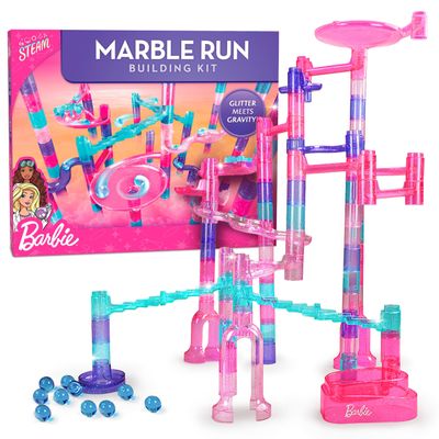 Barbie Sparkle Marble Run Building Set with 10 Marbles for Kids Ages 6+