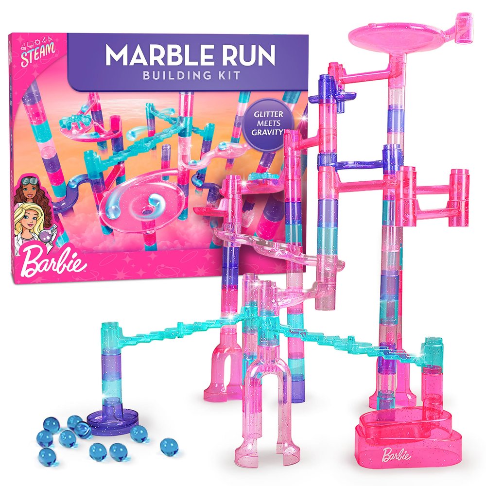 Barbie Sparkle Marble Run Building Set with 10 Marbles for Kids Ages 6+