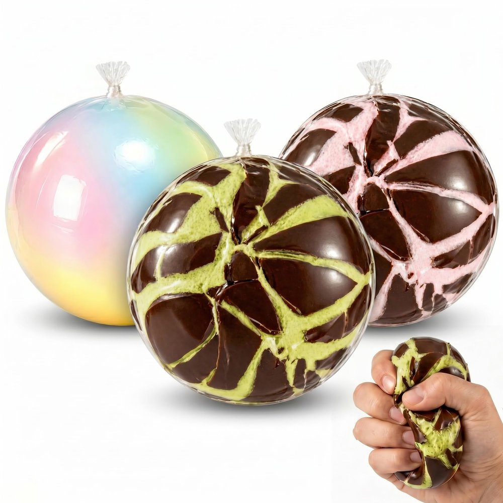 Wax Cracking Squishy Ball, 2.76" Crunchy Chocolate Squishy for Adult Stress Relief, Soft Sensory Squeeze Desk Accessory, Slow Rebound Wax Cracking Balls (Matcha+Strawberry+Colorful)
