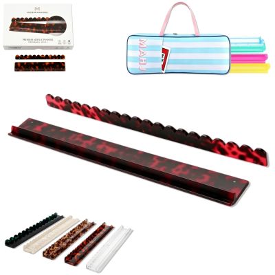 BOZUAN Scalloped Mahjong Racks with Magnetic Pushers, Multi-Size Universal Acrylic Tile Holders for American and Chinese Mahjong Set, Includes Storage Bag (Burgundy Tortoiseshell,17.5",2 Pack)