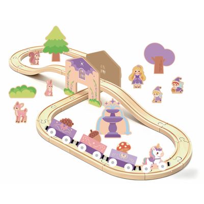 Losnakt Wooden Train Set for Toddler, Wooden Train Track Toddler Girl ToysTrain Fantasy Toys Gifts for 3 4 5 6 7 Girls