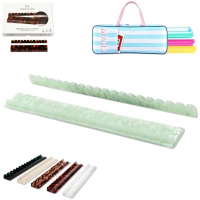 BOZUAN Scalloped Mahjong Racks with Magnetic Pushers, Multi-Size Universal Acrylic Tile Holders for American and Chinese Mahjong Set, Includes Storage Bag (Sage Pearl,20",2 Pack)