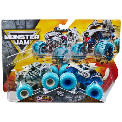 Monster Jam Official 1:64 Scale Diecast Truck 2-Pack Series 35 Catastrophe vs Monster Mutt Husky