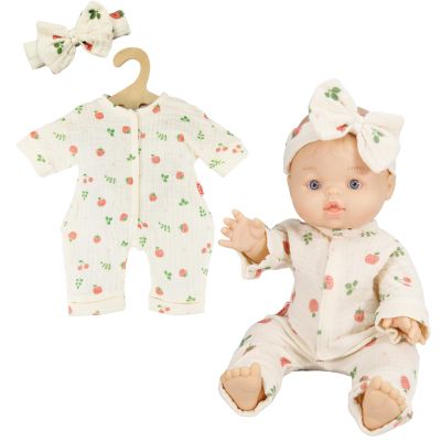 Heless 1681 Muslin Doll Romper Cheeky Fruit with Cute Headband 100% Organic Cotton for Dolls and Cuddly Toys Size 28-35 cm