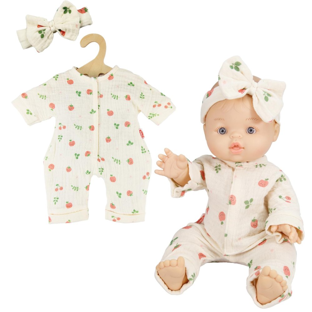 Heless 1681 Muslin Doll Romper Cheeky Fruit with Cute Headband 100% Organic Cotton for Dolls and Cuddly Toys Size 28-35 cm