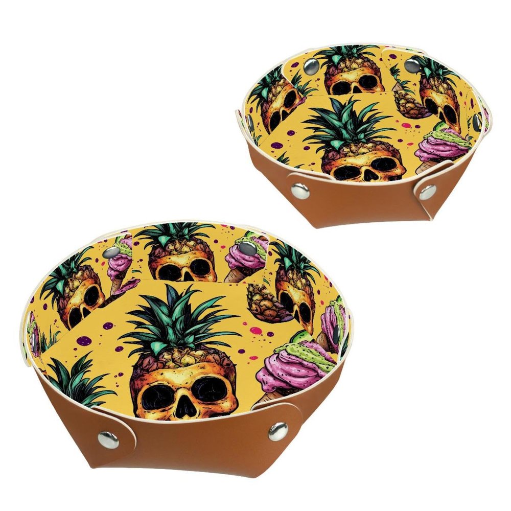 2Pcs PU Dice Holder Folding for RPG DND Table Games, Dice Trays Storage Box Portable Folding Rolling Dice Tray, Ice Cream Pineapple Skull