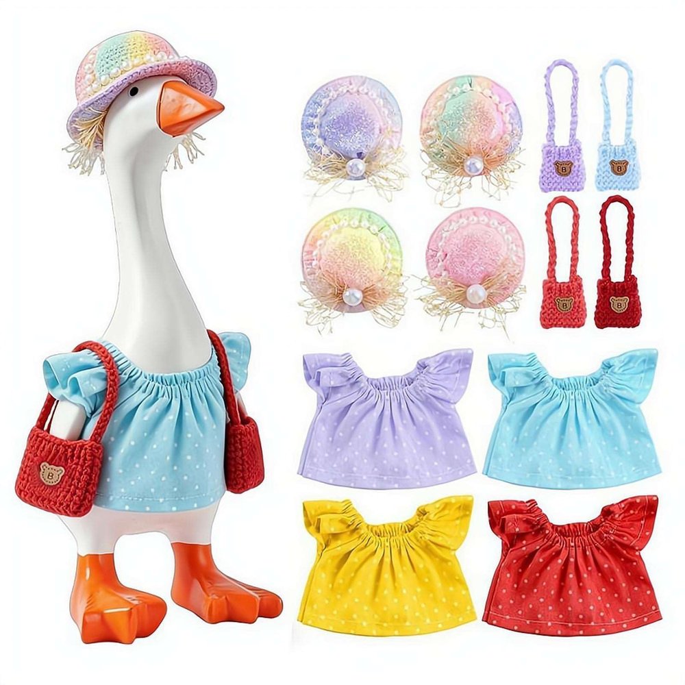 4 Pack Summer Bikini Desk Goose Outfits, 7 Inch Mini Desktop Goose Clothes, Mini Crochet Clothes & Accessories Cute Geese Costume Set for 7" Magnetic Desktop Geese Statue (Cloth Only) (Multicolor B)