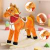 Baby Rocking Horse, Stuffed Plush Ride On Horse with Realistic Sound & Music, Wooden Plush Animal Rocker Toy for Toddlers 1-6 Years Old, Stuffed Animal Rocking Chair Gifts for Kids (Light Brown, L) view 2