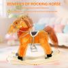 Baby Rocking Horse, Stuffed Plush Ride On Horse with Realistic Sound & Music, Wooden Plush Animal Rocker Toy for Toddlers 1-6 Years Old, Stuffed Animal Rocking Chair Gifts for Kids (Light Brown, L) view 3