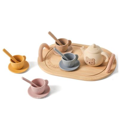 Tea Sets for Toddlers 3-5, Educational Tea Party Set with Silicone Teapot, Cups, Coasters with Serving Spoon for Girls and Boys, DecoraciN Al Aire Libre