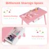 Costzon Kids Pretend Nail Salon Wooden Playset, Toddler Manicure Vanity Table & Chair Set with Stool, Storage Drawer & 8 Pcs Beauty Accessories (Eyeshadow Palette, Nail Dryer, Polish) for Little Girls view 3