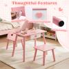 Costzon Kids Pretend Nail Salon Wooden Playset, Toddler Manicure Vanity Table & Chair Set with Stool, Storage Drawer & 8 Pcs Beauty Accessories (Eyeshadow Palette, Nail Dryer, Polish) for Little Girls view 4