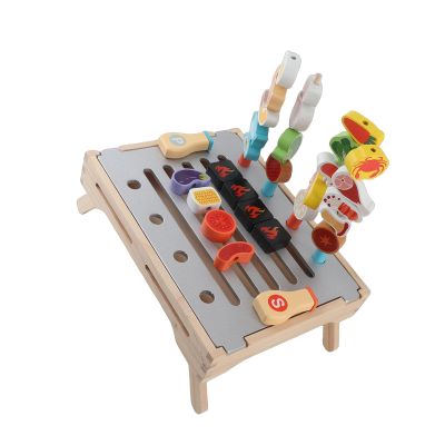 Chiyyak 45 Pieces Wooden BBQ Game Set, Fun Imaginative Educational Cooking Toys Set, Realistic Design, Parent-Child Interaction, Ideal for Role Play, 45 Pieces