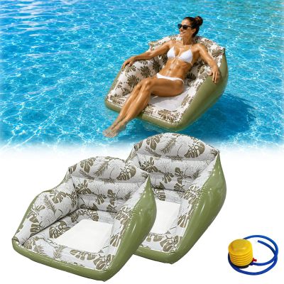 Pool Floats 3-in-1 Inflatable Water Mat, Thickened PVC Quick Inflate, for Pool Lake Beach Summer Recreation, for Teens Adults & Outdoor Enthusiasts (2PCS-Green)