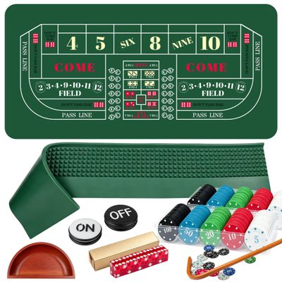 Craps Table Top Game Set with 35x70 Mat, Diamond Bumper, 200 Chips(Green)