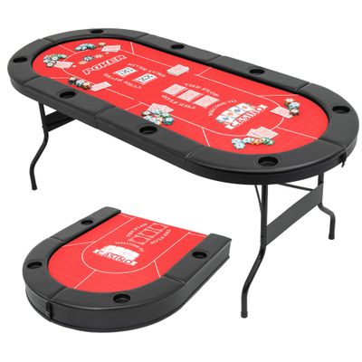 BEHOO 71" Folding Poker Tables, 8 Player Texas Holdem Table with Padded Rails & Cup Holders, Foldable Casino Poker Table, Oval Blackjack Tables Foldable Leisure (Red)