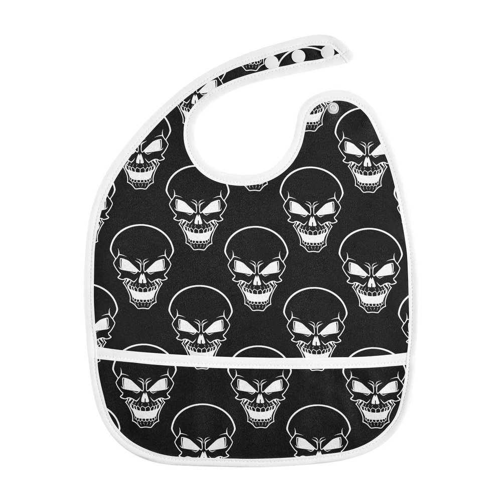 NXSOCBO Skull Halloween Waterproof Baby Bib with Food Catcher Pocket & 3 Adjustable Snaps,Toddler Bibs for 6-24 Months Unisex