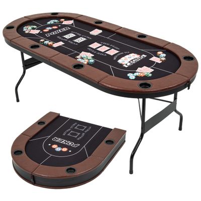 BEHOO 71" Folding Poker Tables, 8 Player Texas Holdem Table with Padded Rails & Cup Holders, Foldable Casino Poker Table, Oval Blackjack Tables Foldable Leisure (Black)
