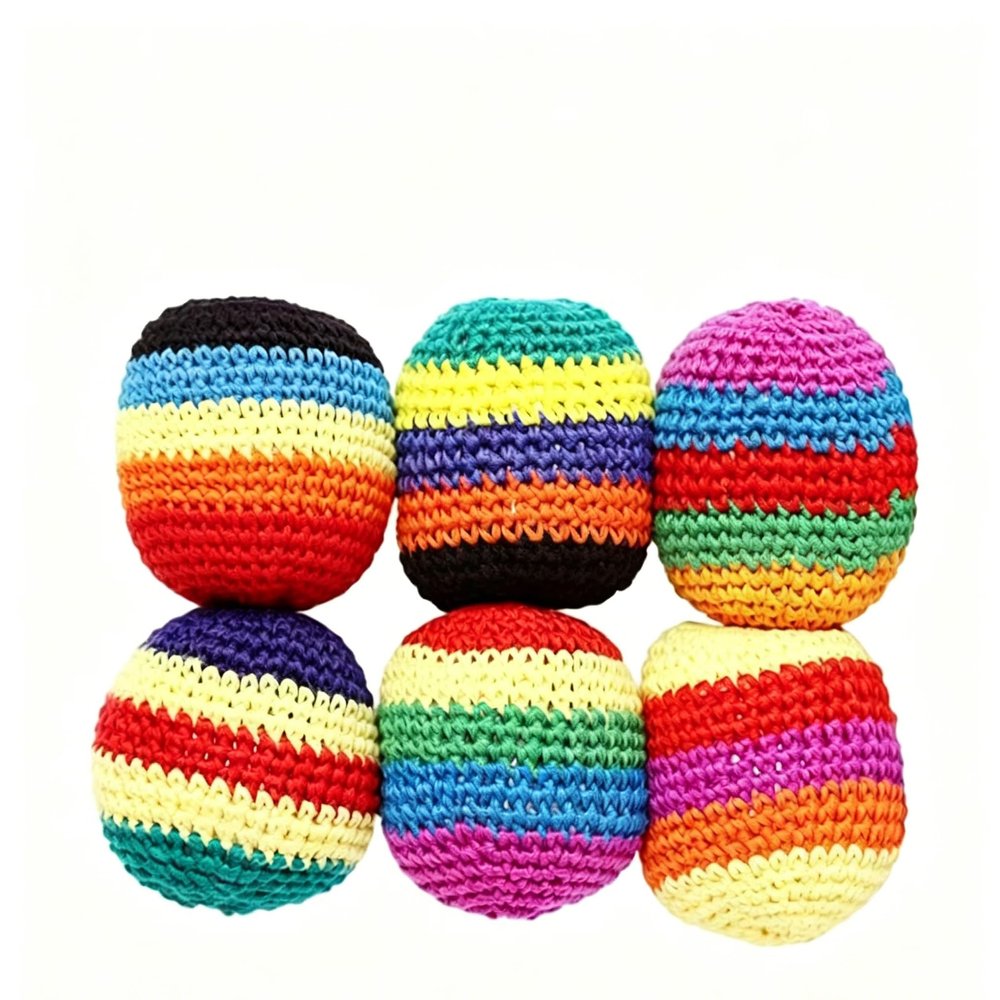 Handmade Crochet Rainbow Entertainment Sack Ball, Knitted Stress Relief Juggling Ball, Soft Woven Kick Ball for Kids Adults Outdoor Games, Durable Foot Bag for Yard & Backyard Activities (12)