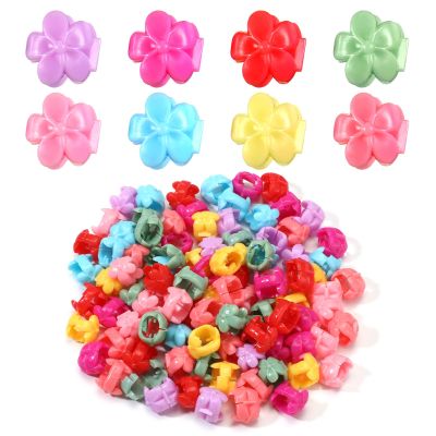 Hair Beads for Kids Girls, 100 Pcs Rainbow Flower Mini Hair Claw Clips Tiny Plastic Cute Hair Clips for Braids Colorful Hair Decorations for Women (Mixed Colors)