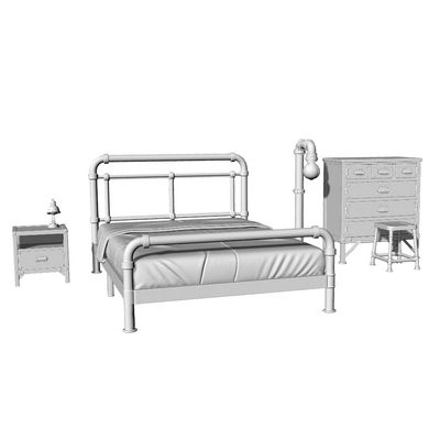 MRY-SFW 1/48 3D Printed Industrial Style Bedroom Furniture Set, Unpainted White Resin, Miniature Dollhouse Diorama Accessories