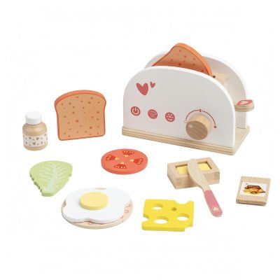 KiBcsLic Wooden Bread Maker Toy Imagination Wooden Pretend Cooking Set Fine Motor Skills for Children , White