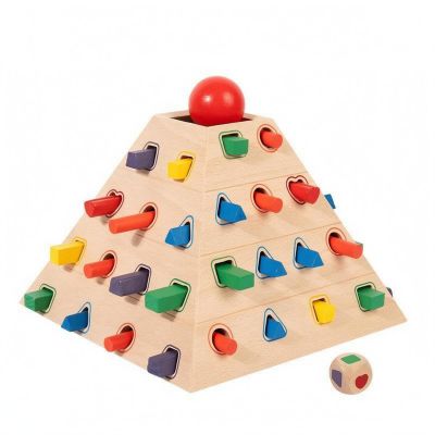 Gralara Pyramid Shape Sorter Hand-Eye Coordination Wooden Shape Sorter Screen Fun Geometric Insert Toy