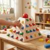 Gralara Pyramid Shape Sorter Hand-Eye Coordination Wooden Shape Sorter Screen Fun Geometric Insert Toy view 2