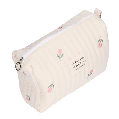 Ymiko Diaper Pouch Cotton Multifunctional Portable Stroller Bag Cute Embroidery Nappy Storage for Bottles and Toddler