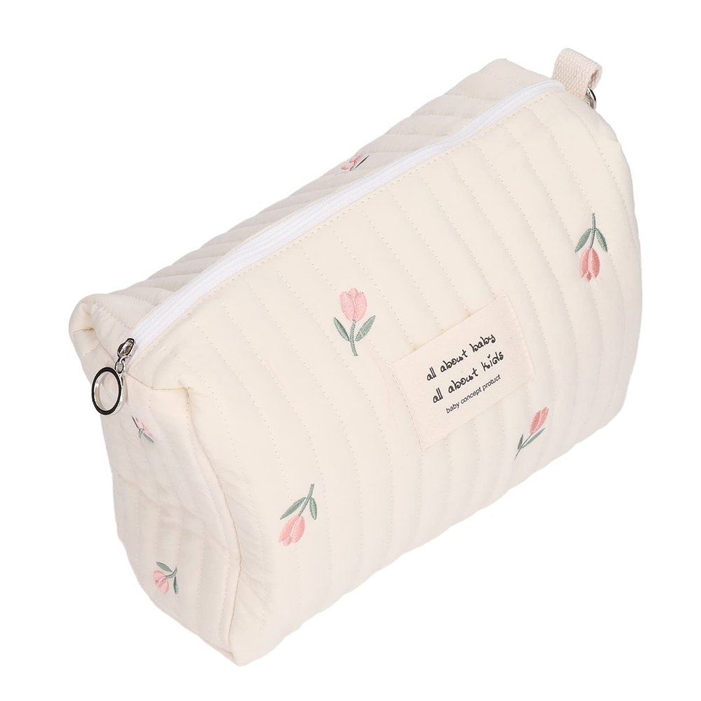 Ymiko Diaper Pouch Cotton Multifunctional Portable Stroller Bag Cute Embroidery Nappy Storage for Bottles and Toddler