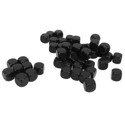 AKLOSIPY 50PCS Six Sided Dice, .6in Round Corner Plastic Dice Cubes for Board Games, DIY Sticker, Math Teaching, Party, (Black)