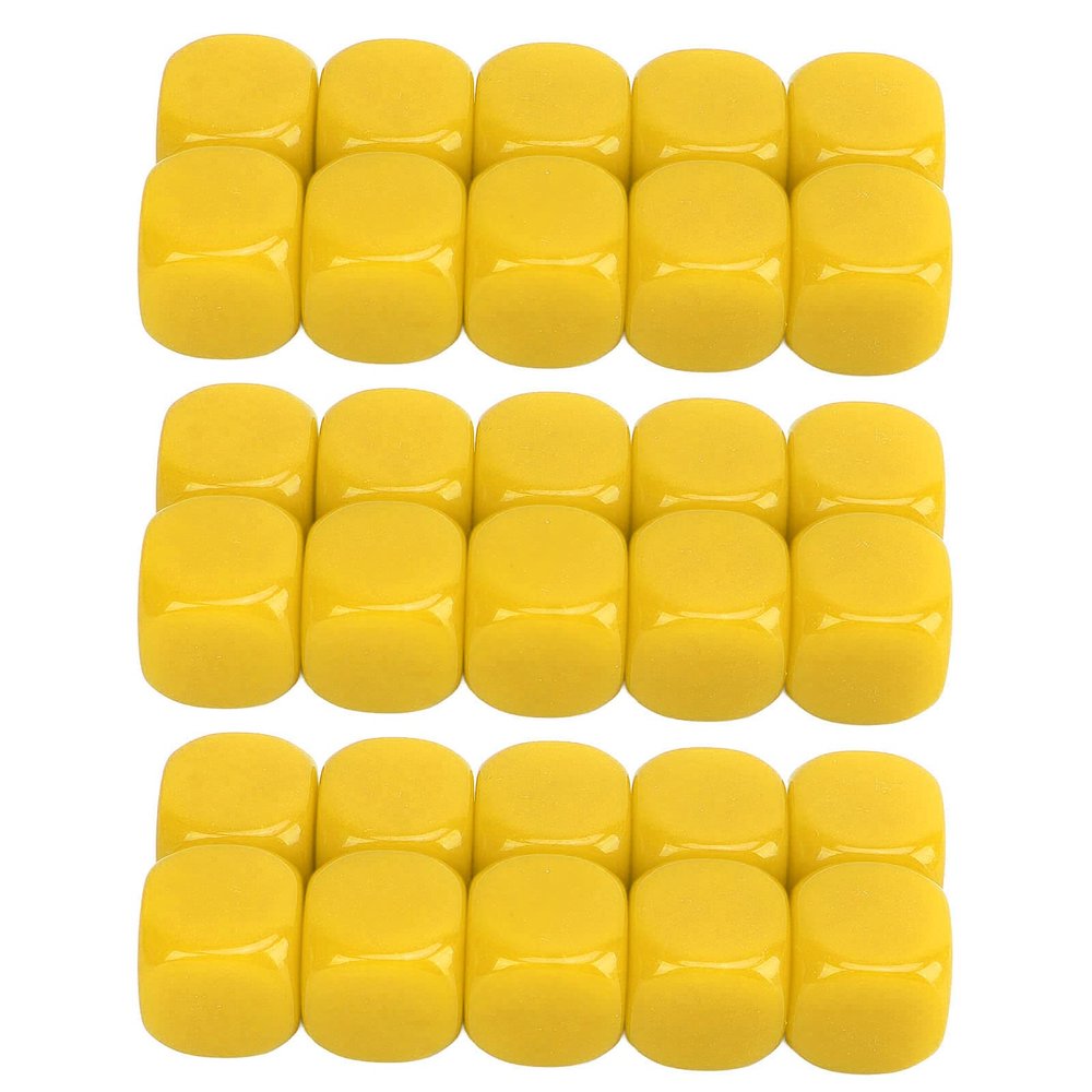 Acouto 30PCS 16MM Dice Set, Plastic Rounded Sided Dice Cubes for Game Party Fun DIY Crafts Teaching Aid, Ideal for Math Learning and Custom Making (Yellow)