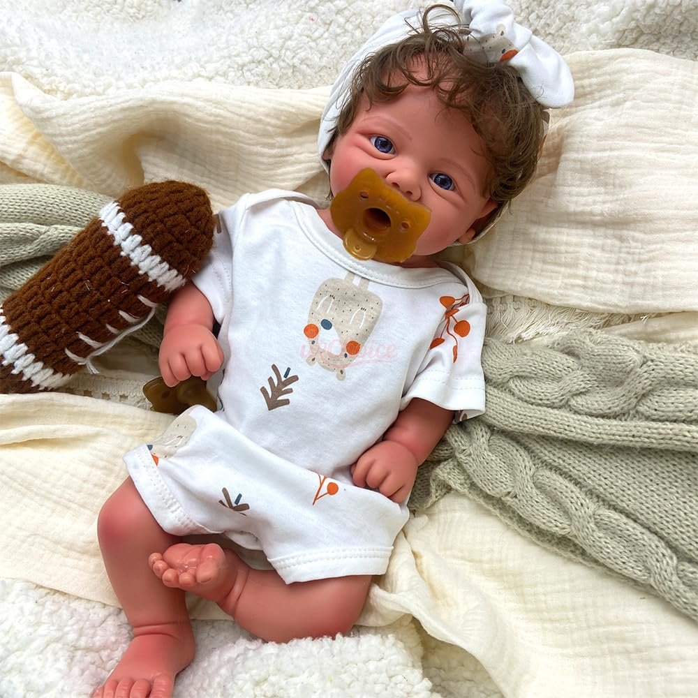 URMLHNRZ Open Mouth 17 Silicone Reborn Baby Girl Doll Hand Rooted Hair Gift for Kids (Tan,Girl)