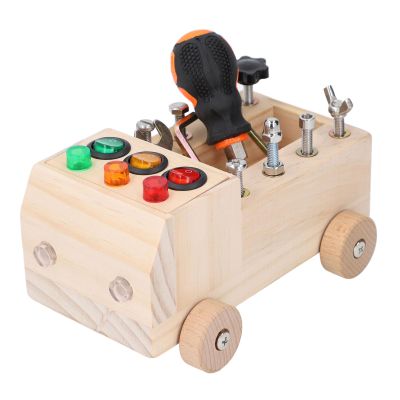 Alomejor Car Screwdriver Board Set, Wooden Busy Board for Toddlers with LED Light, Fine Motor Skills Sensory Toy for Kids 3 4 5 Year Old