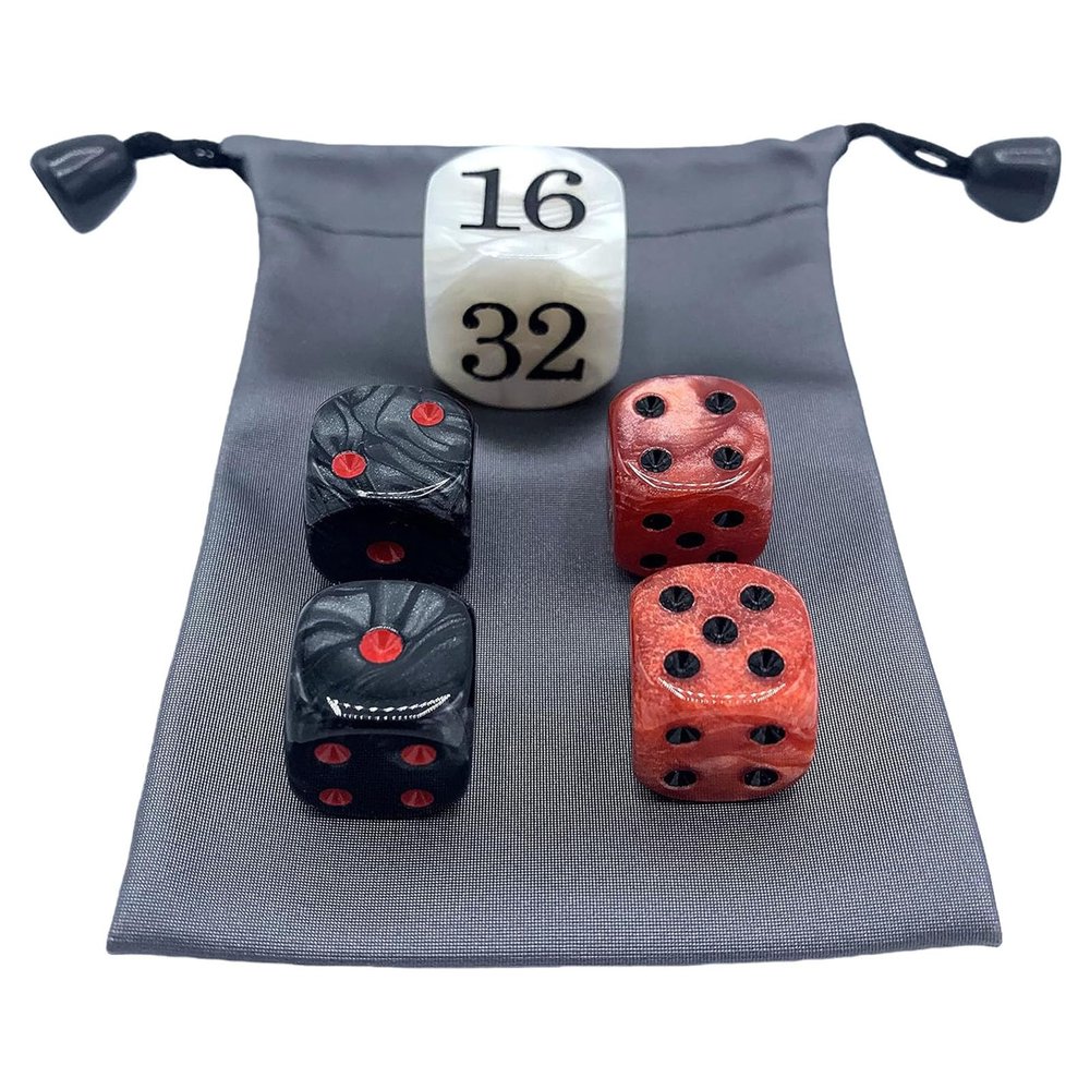 22mm Doubling Cube 4Pcs 16mm Dice + Marbleized Resin Backgammon Pearl Dice Set with Storage Bag Gaming Accessories for Backgammon Lovers