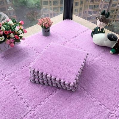 GFAZXDS Plush Foam Carpet, Interlocking Puzzle Mat, 6 Pieces, Floor Mat, Plush Interlocking Carpet Blocks,Purple