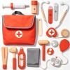 Jessruly Red Doctor Set Wooden Simulation Medical Simulation Educational Kit with Medicine Chest for Role Play and Early Learning Development view 2
