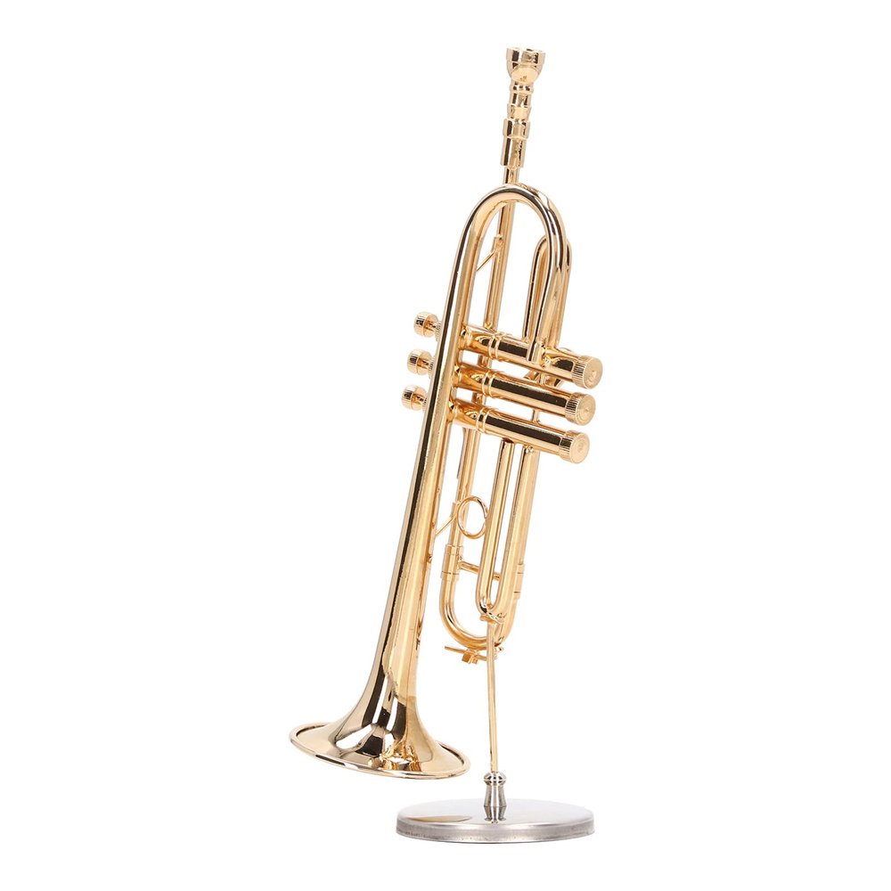 Chiyyak Miniature Dollhouse Template in the Shape of Trombone, Vivid Appearance, Portable Design for Music Room Decoration, 7.7 Inch, Gold