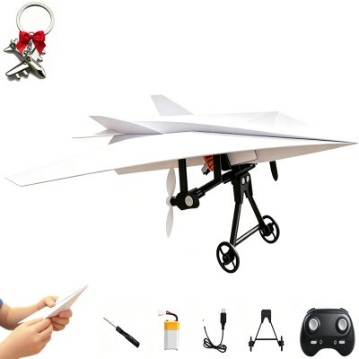 Rc Paper Airplane Kit with Gyro Stabilizer, DIY Electric Remote Control Plane with Dual Propellers, Lightweight Foldable Flying Glider Tool, Micro Fixed Wing Drone for Hobbyists Beginner (1PCS)