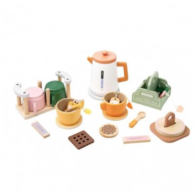 petsola Wooden Tea Party Set Painted Plaything Social Skills