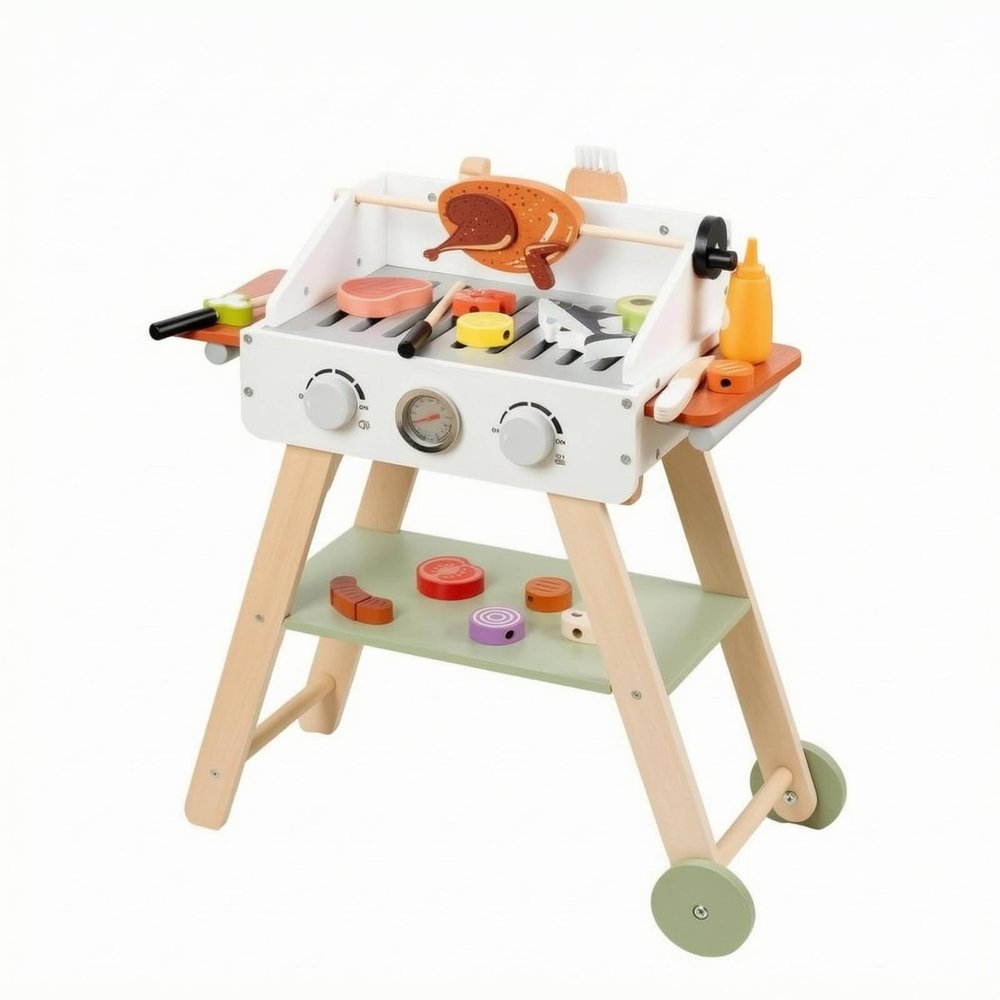 Jinhxofs Wooden Barbecue Grill Playset Educational Children's Wooden Grill Smooth Edges