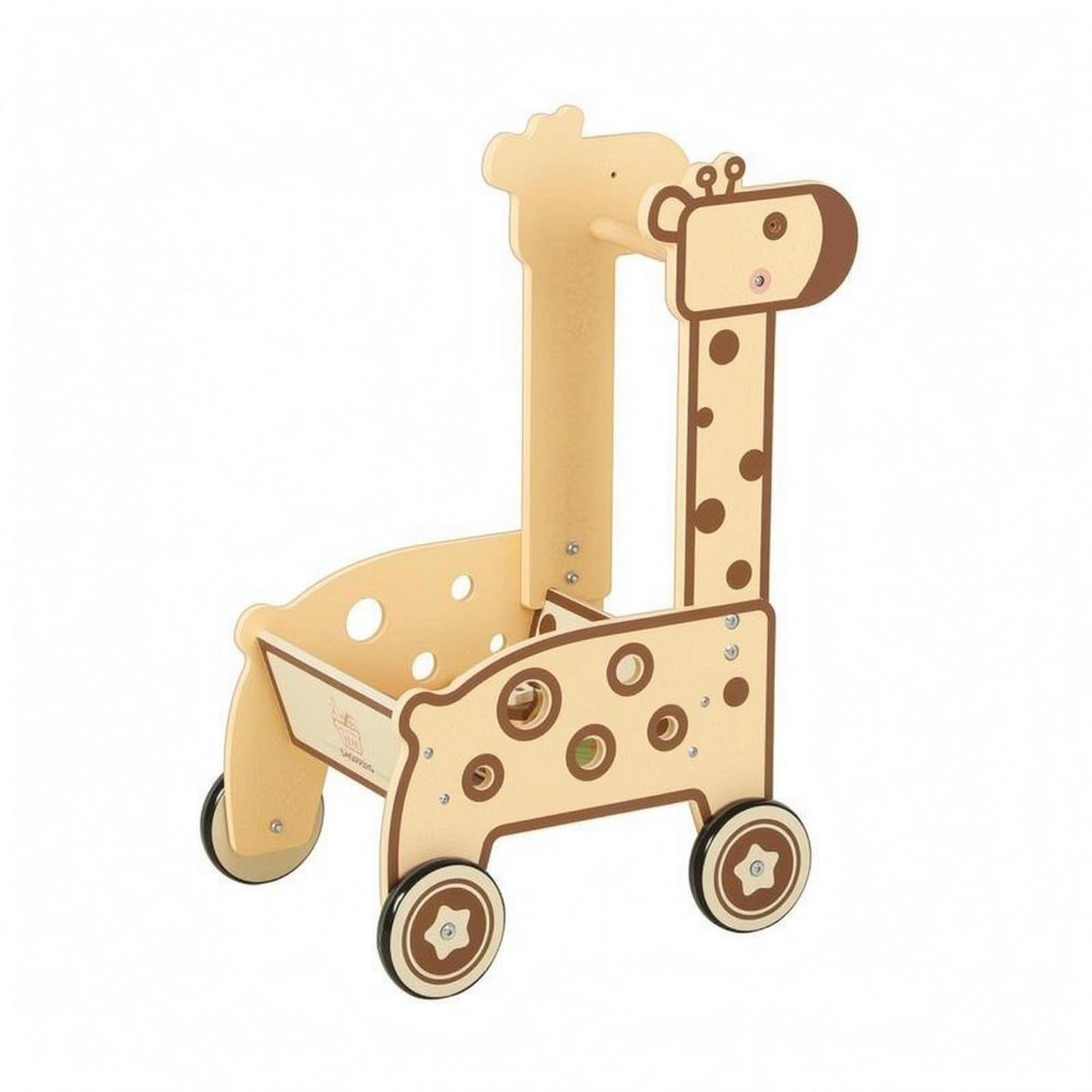 petsola Giraffe Push Pusher Rounded Panels Wooden Infant Pusher Decorative Dot Details Child Toy for Young Children, Infants
