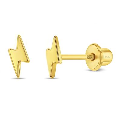 In Season Jewelry Yellow Gold Plated Polished Lightening Bolt Girl Earrings